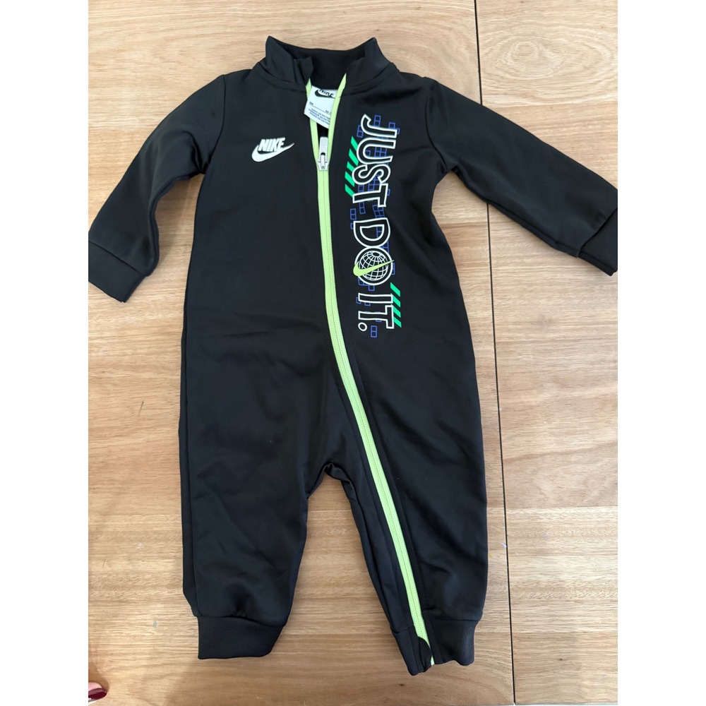 Nike Baby Boys Just Do It Tricot Full Zip Coverall Black Neon Green 9M
